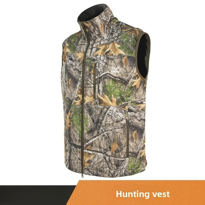 Winter Thickened Hunting Camo Vest Anti-Static Wear Resistant Full Zip For Outdoor Field Activities Hunting Vest
