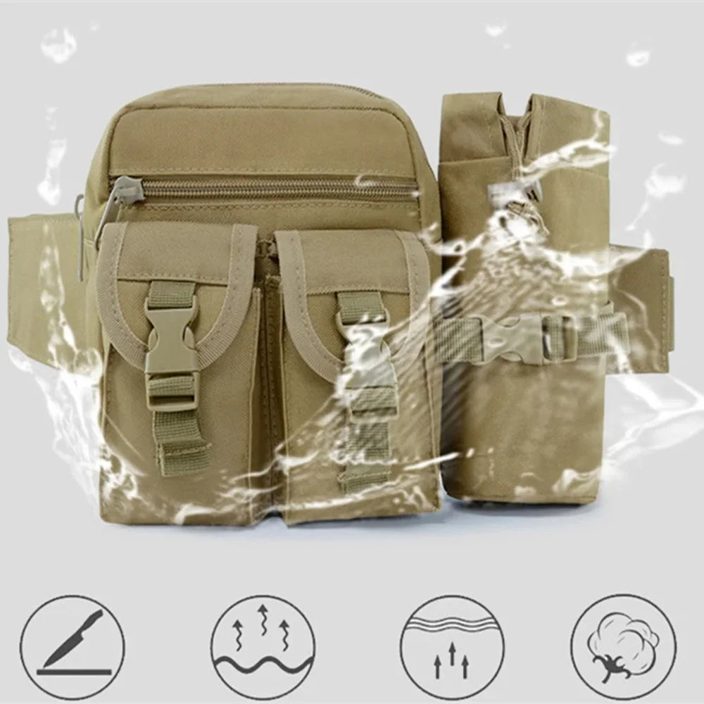Tactical Waist Belt Bag Nylon Outdoor Fanny Pack Hiking Camping Hunting Water Bottle Holder Phone Pouch Running Sport Waist Pack