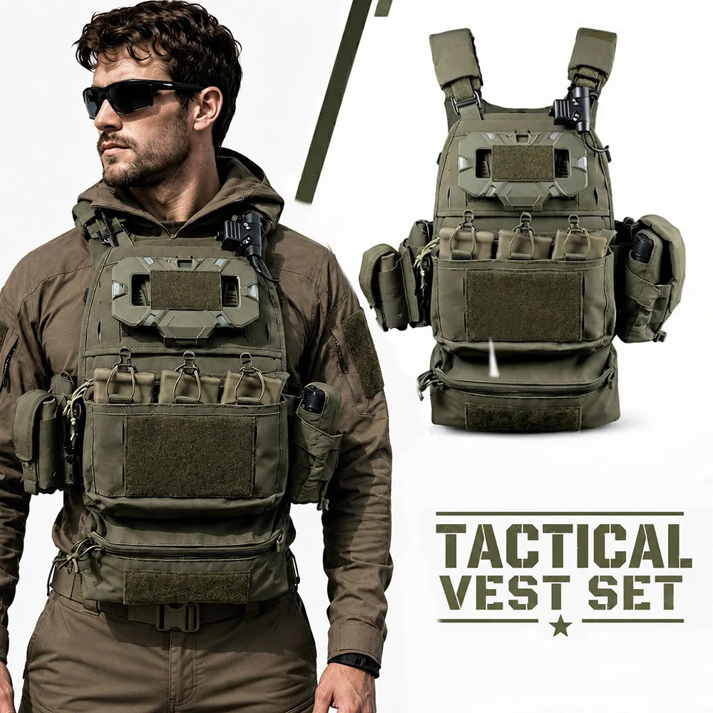 Outdoor Tactical Vest Kit  MOLLE Modular Chest Rig with Utility Pouches for Airsoft Paintball Hunting Special Forces Cosplay
