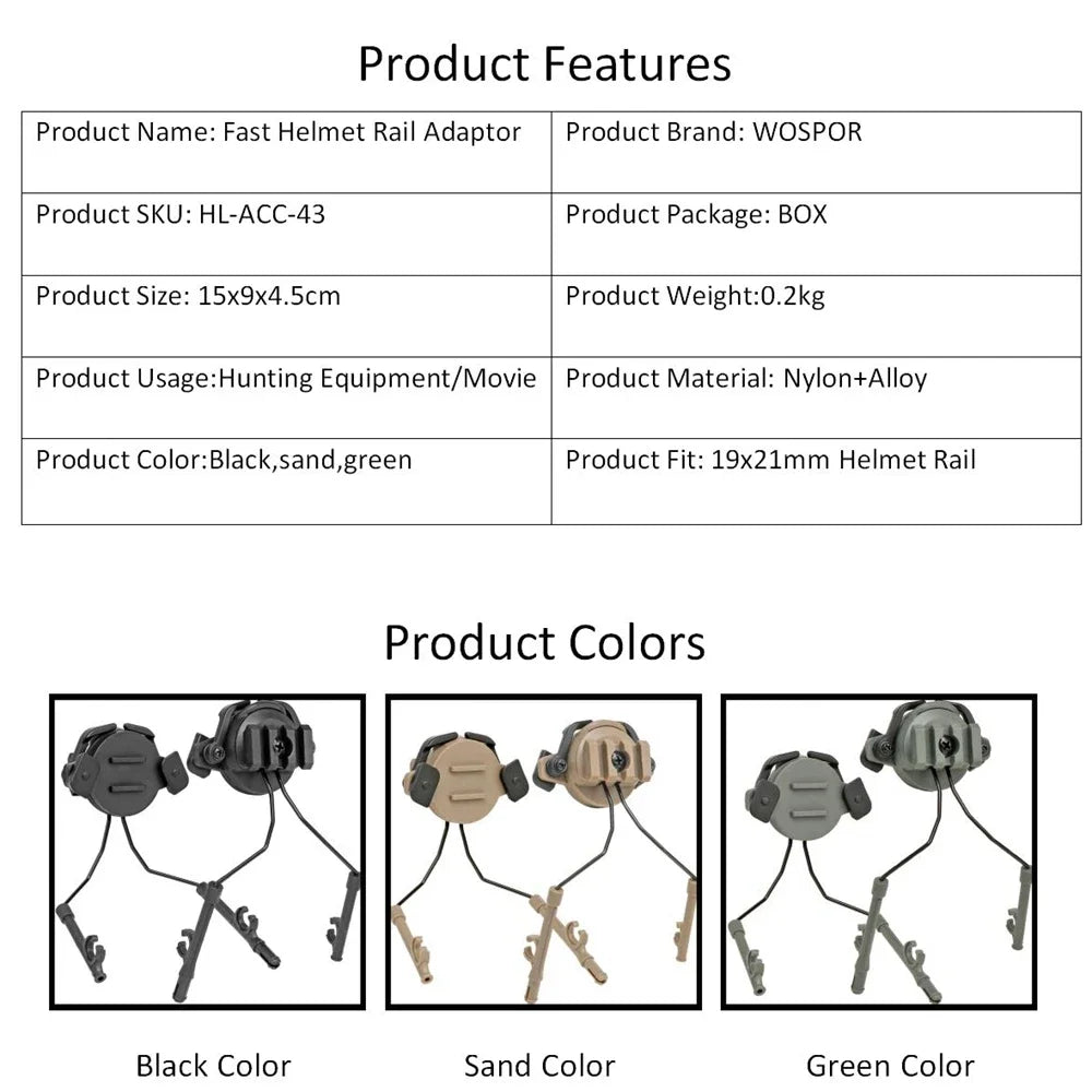 Tactical Helmet Rail Adapter Headset Holder Set ARC Rail Adaptor Tactical Helmet Headset Support Headset Helmet Adapter