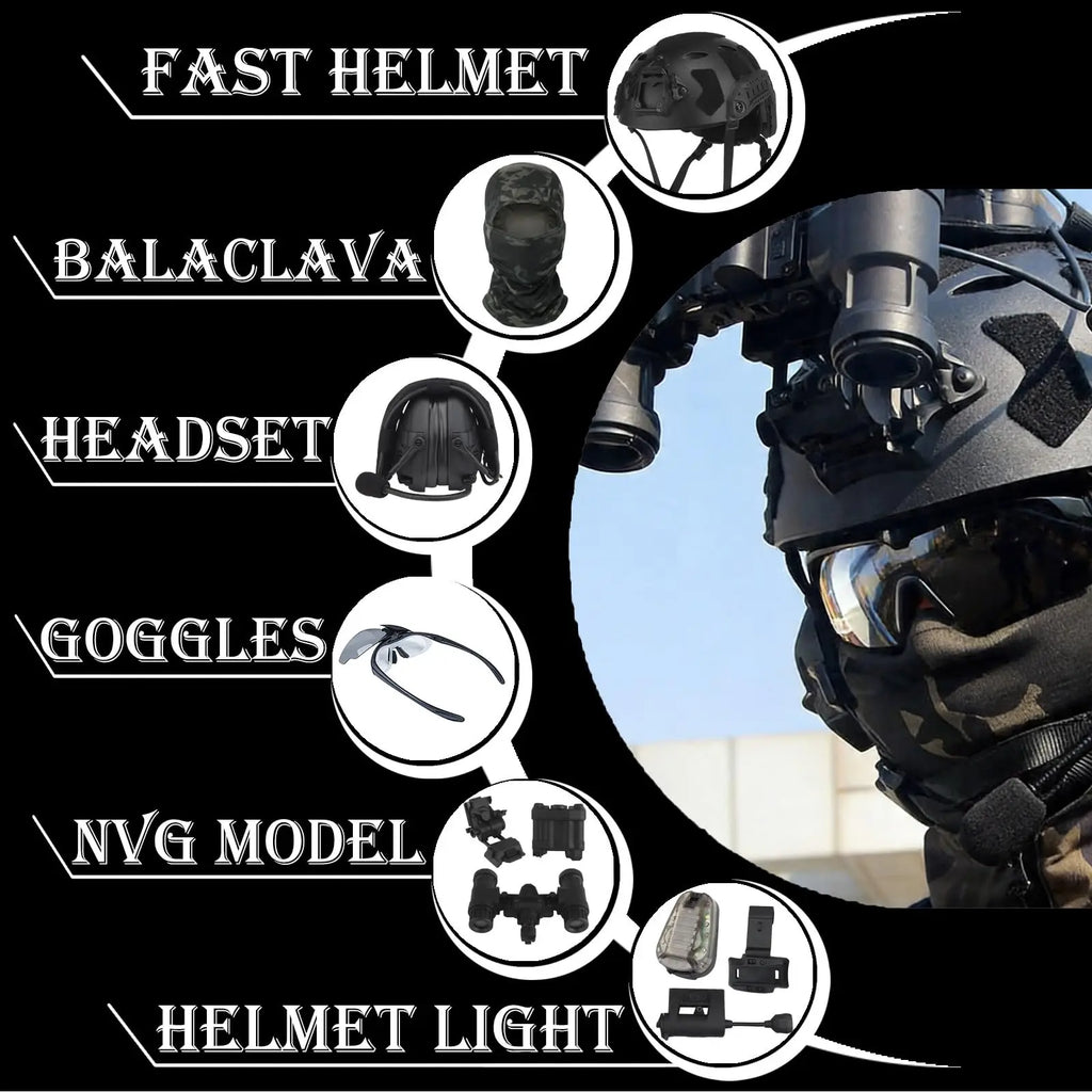 8-in-1 Tactical Fast Helmet Set with Headset & Goggles, Full Cover Military Airsoft Gear for Paintball Training and Cosplay