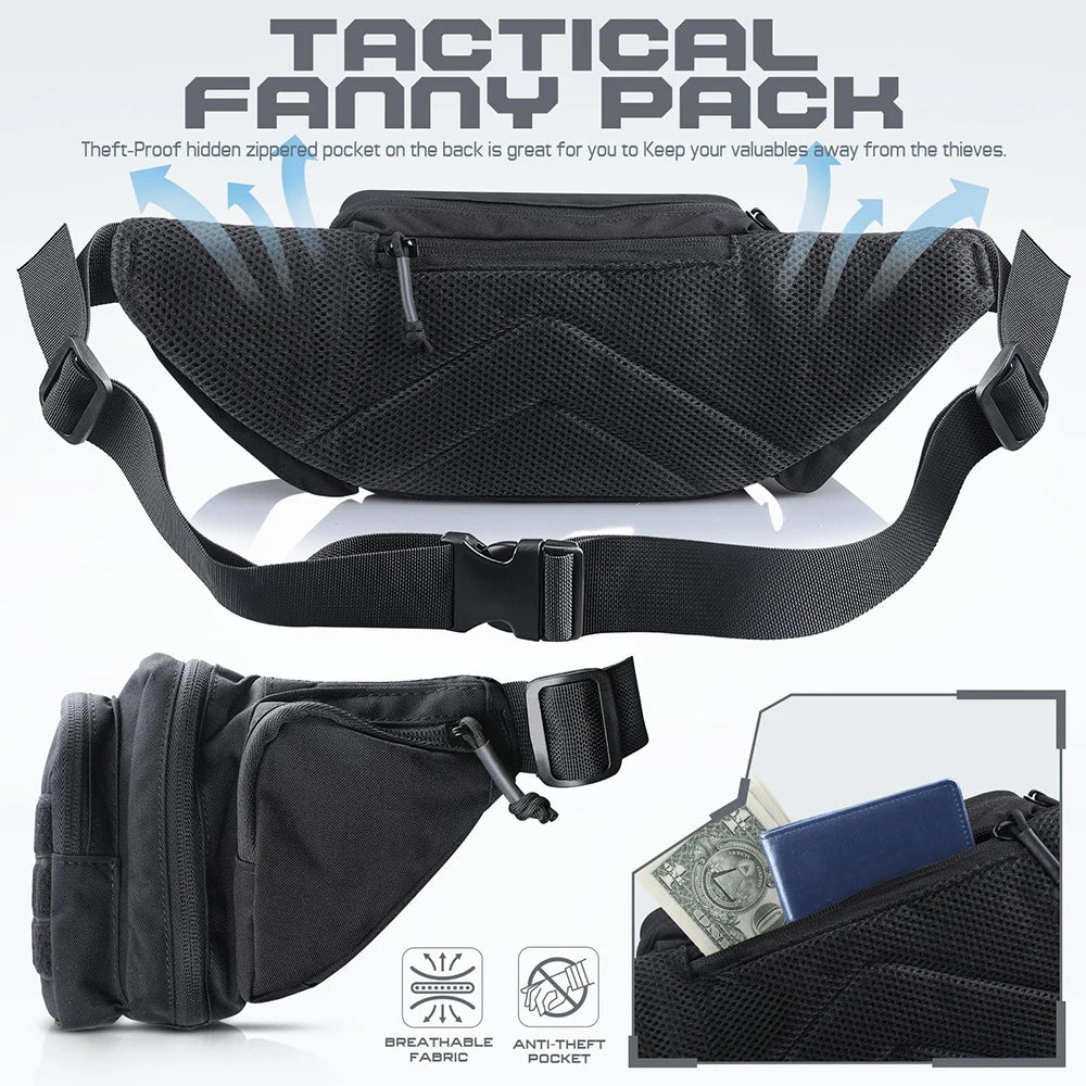 Tactical Fanny Pack Gun Holster Concealed Carry Pistol Waist Bag Molle EDC Pouch for Running Hiking Cycling Camping Outdoor Bag