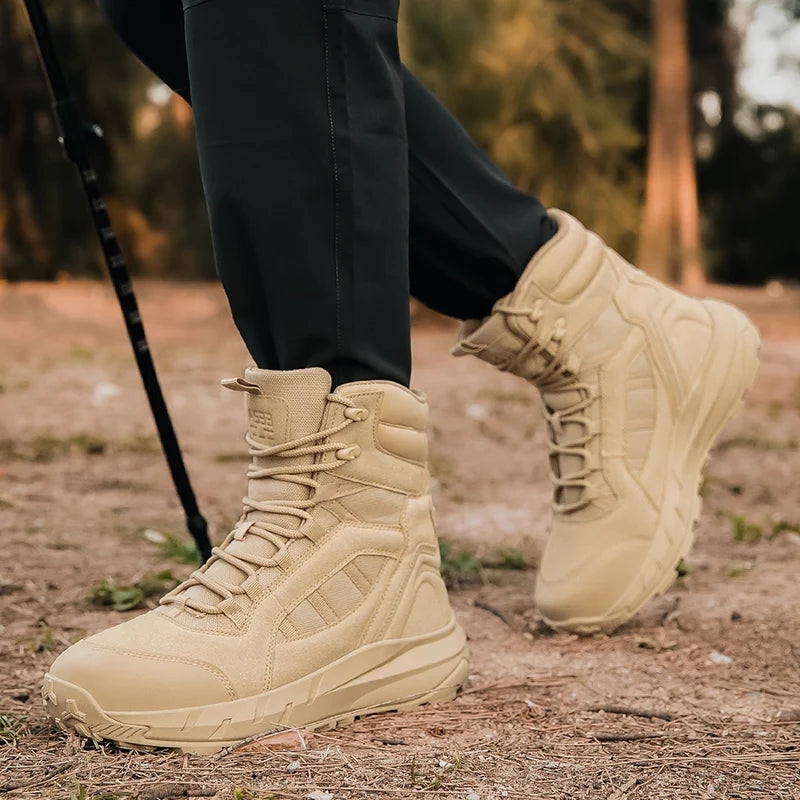 Men's Tactical Boots Lace Up Waterproof Hiking Boots Non-slip Outdoor Field Training Shoes Plus Size Fishing Hunting Sneakers