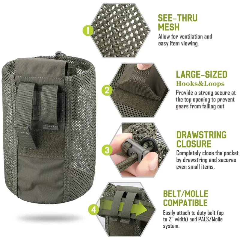 Tactical Molle Dump Pouch Outdoor Roll-Up Drawstring Magazine Utility Folding Waist Bag Mesh Foldable Sport Hunting EDC Pocket