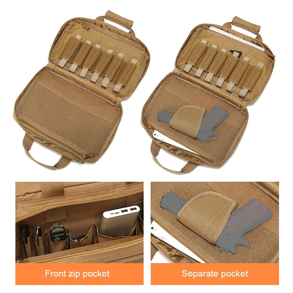 Shooting Range Bag Tactical 2 Pistol Bag Gun Case EDC Shoulder Bag Short Weapons Transport Case with Holster Hunting Sling Pack