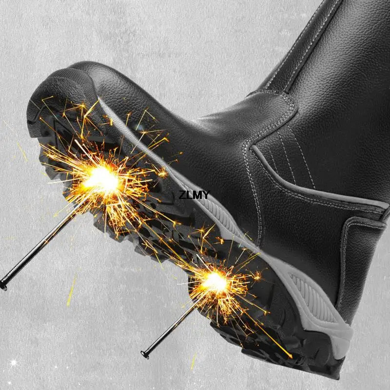 Oil Proof Safety Shoes For Men High Top Work Shoes Steel Toe Anti-stab Anti-smash Work Safety Boots Man Welder Shoes Anti-spark