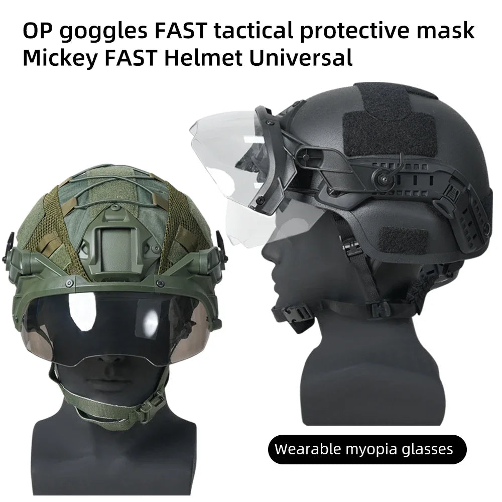 Tactical Helmet OP Goggles with Horns Detachable FAST MICH Helmet Anti Fog and Riot OP CS Adjustable Protective Goggles