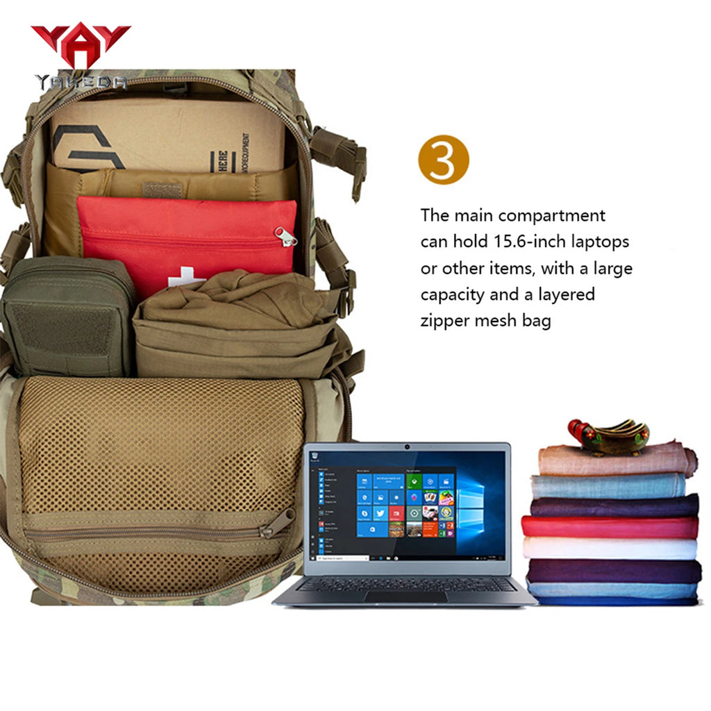 YAKEDA Multi layer Large Capacity Backpack Laser MOLLE with Handle Multi channel Adjustable Strap and Quick Release Buckle