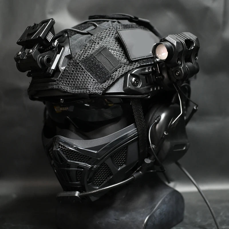 Fast Airsoft Helmet Set With Tactical Headset Night Vision Model Nvg Bracket Mask Flashlight Helmet Cloth Battery Pack Goggles