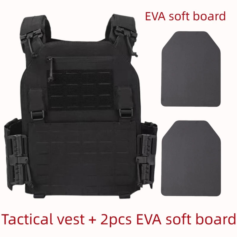 Military Style Tactical Training Vest Multi-Pocket MOLLE Waistcoat Outdoor Daily Exercise Field Training Clothes 6094 black