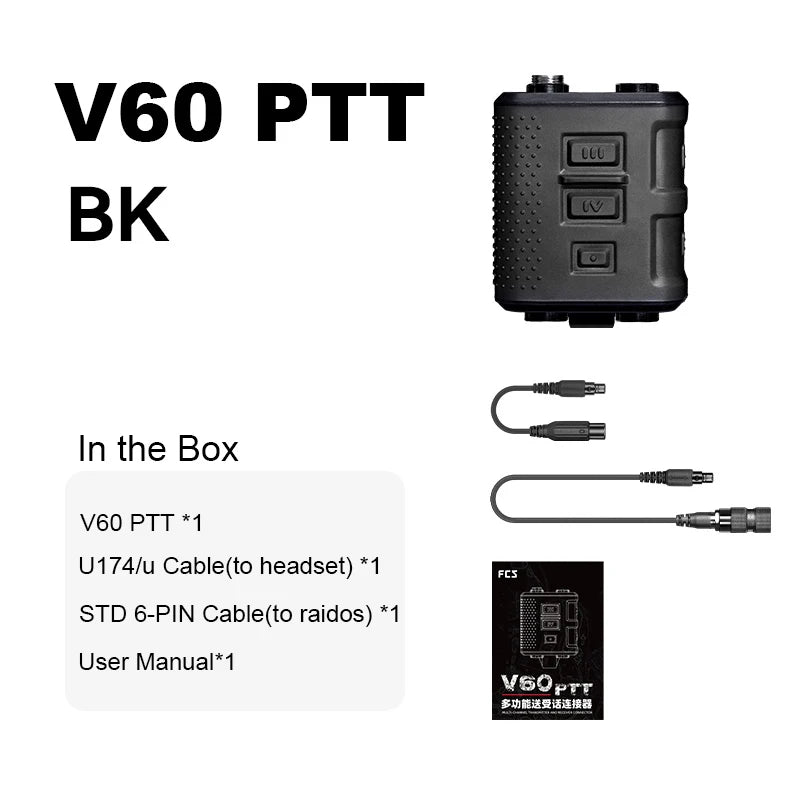 NEW FCS-TACTICAL V60 PTT Multiple Functions Two Communication Channels for AMP Headset and PRC148 152 Radios