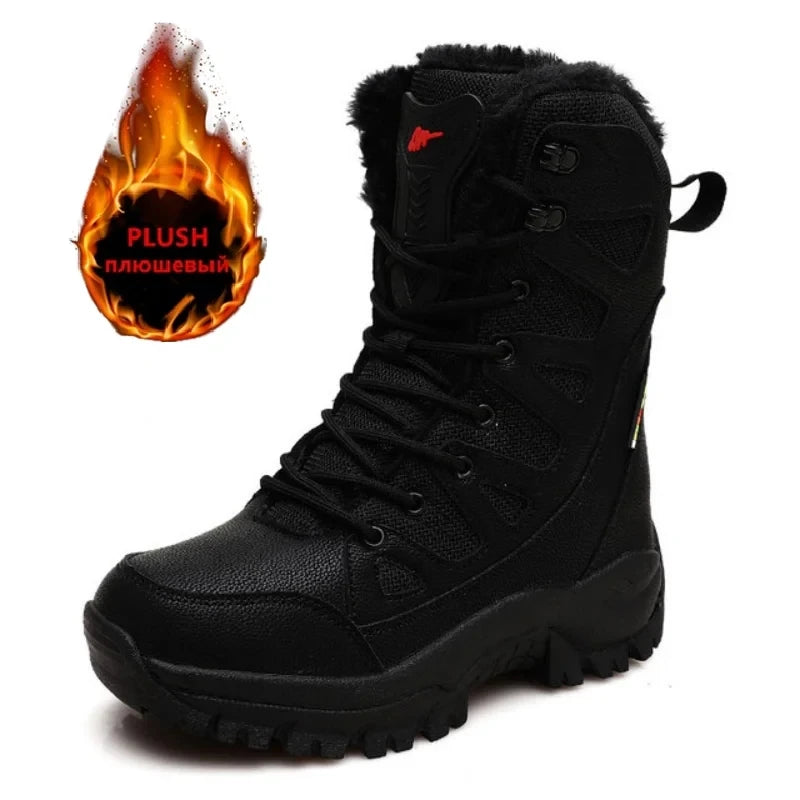 New Warm Plush Snow Boots Men Lace Up Casual High Top Men's Boots Waterproof Winter Boots Anti-Slip Ankle Boots Army Work Boots