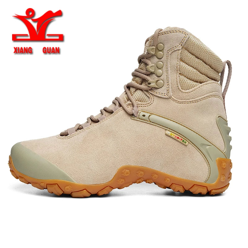 XIANGGUAN Men's Sports Tactical Boots Outdoor High Top Hiking Shoes Wear-Resistant Camping Sneakers Waterproof Women Footwear