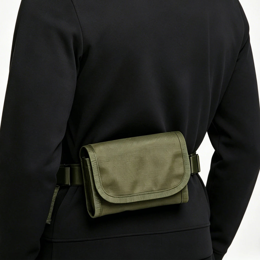 Multi functional accessory bag with fixed elastic band inside, flip cover design, snap fastener for more secure fixation