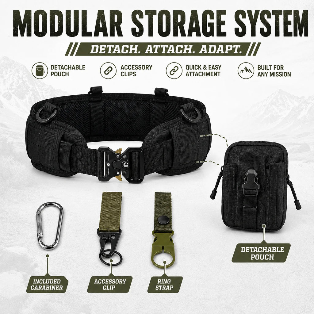 Tactical Waist Belt with Detachable Pouch Quick Release Buckle Outdoor Utility Gear for Hiking Camping Fishing Military Training