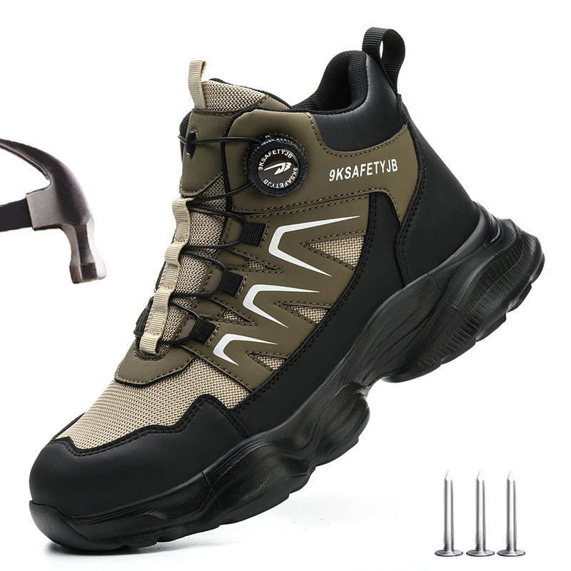 Rotation button Work Safety Boots Men Steel Toe Work Shoes Anti-smash Anti-puncture Protective Men Safety Shoes Size 47 48
