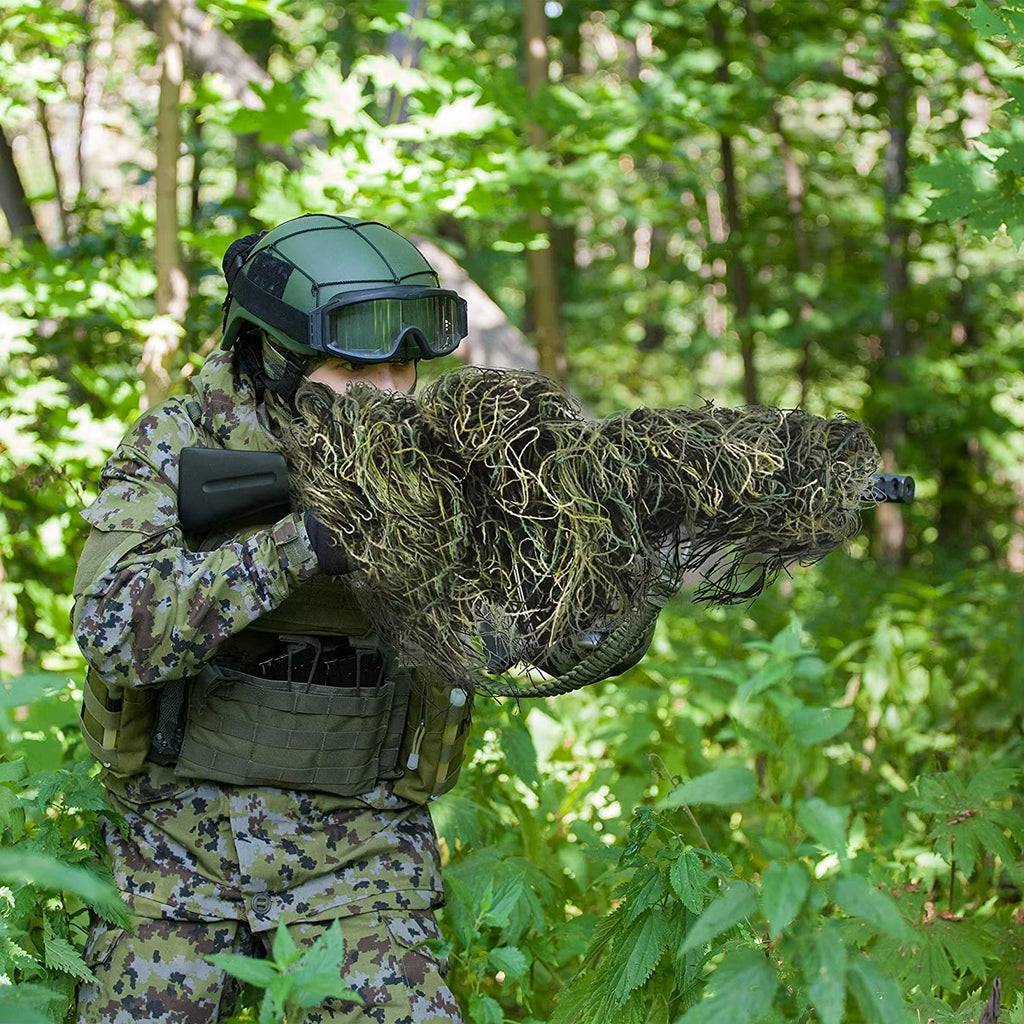 JOAXOR Ghillie Rifle Wrap Forest Rifle Concealment Wrap Tactical Camouflage Rifle Cover for Hunting Shooting Photography
