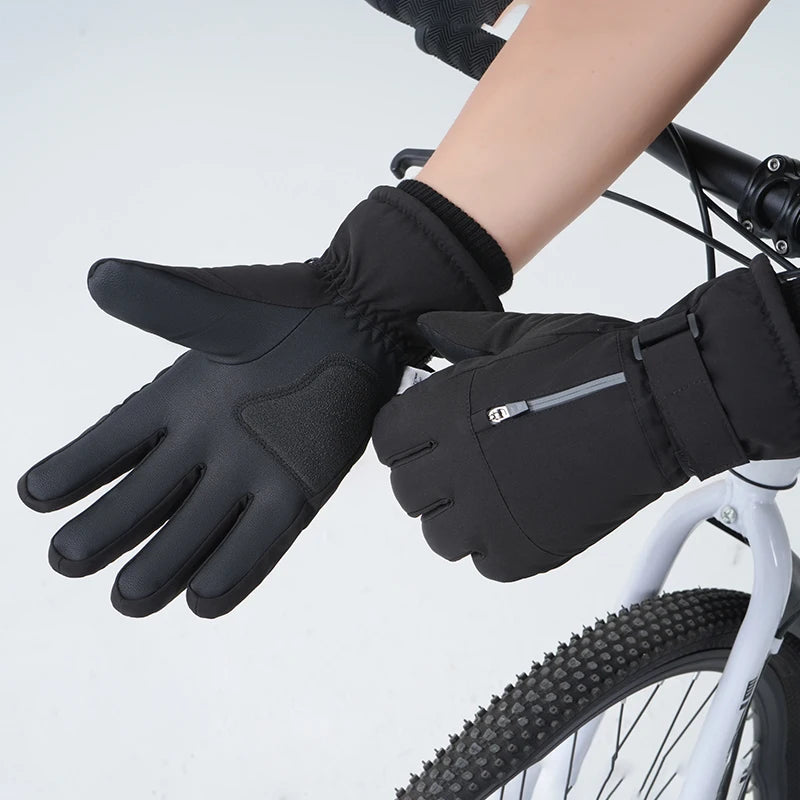 CHRLCK Winter Thermal Full Finger Cycling Gloves Men Women Windproof Waterproof Bicycle Gloves Fleece Sking Riding Gloves
