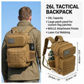 26L Tactical Travel Backpack for Men with Dual Cup Holders, MOLLE Outdoor Hiking Rucksack for Fitness Gym, Camping & Daily Commute