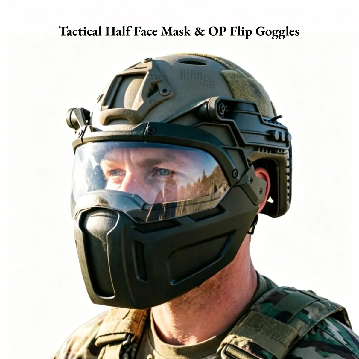 New Tactical FAST Helmet Half Face Mask With Flip Goggles Hunting CS Game Paintball Mask Helmet Accessories Protect Gear
