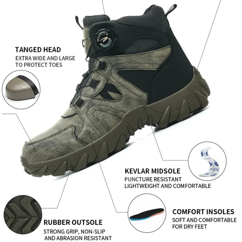 Puncture-Proof Work Boots  Rotating button Safety Boots Men Outdoor tactical boots Indestructible shoes Steel toe shoes Sneakers