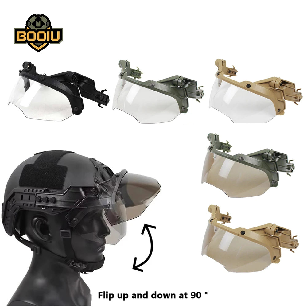 BOOIU Tactical Adjustable Helmet Flip OP Goggles Detachable FAST MICH Helmet Windproof Anti Fog CS Protective Goggles