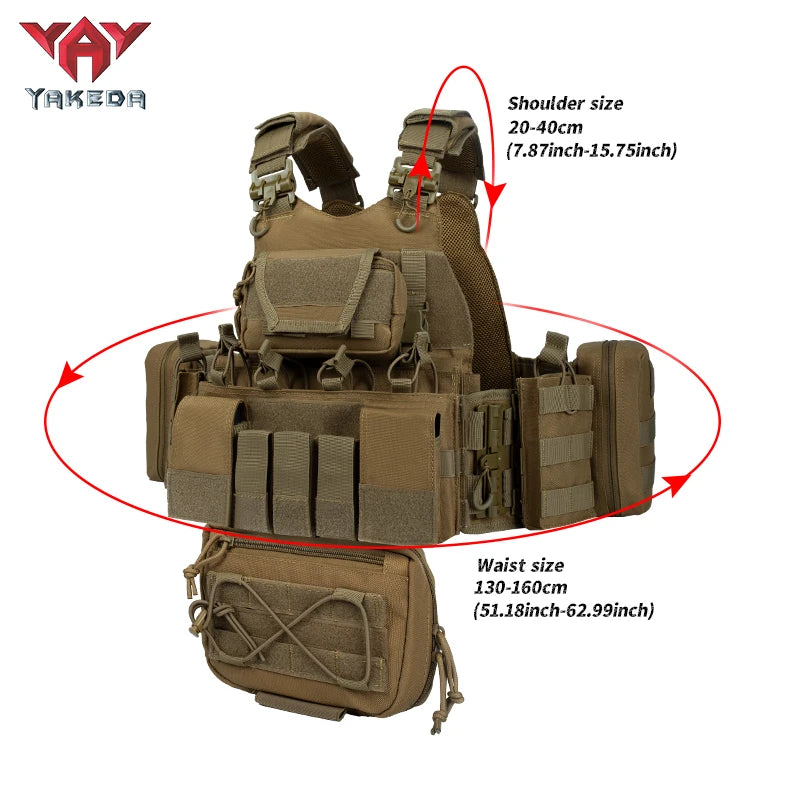 YAKEDA Quick Release Tactical Vest Breathable Adjustable MOLLE Outdoor Training Vest With Multi-Functional Pouches For Hunting, Hiking & Training