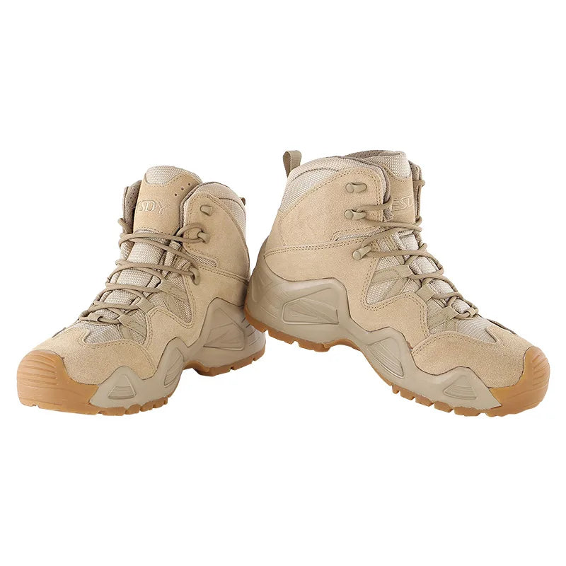 Esdy Men High Tube Outdoor Climbing Hunting Shoes Combat Training Hiking Non-slip Leather Wearproof Tactical Boot