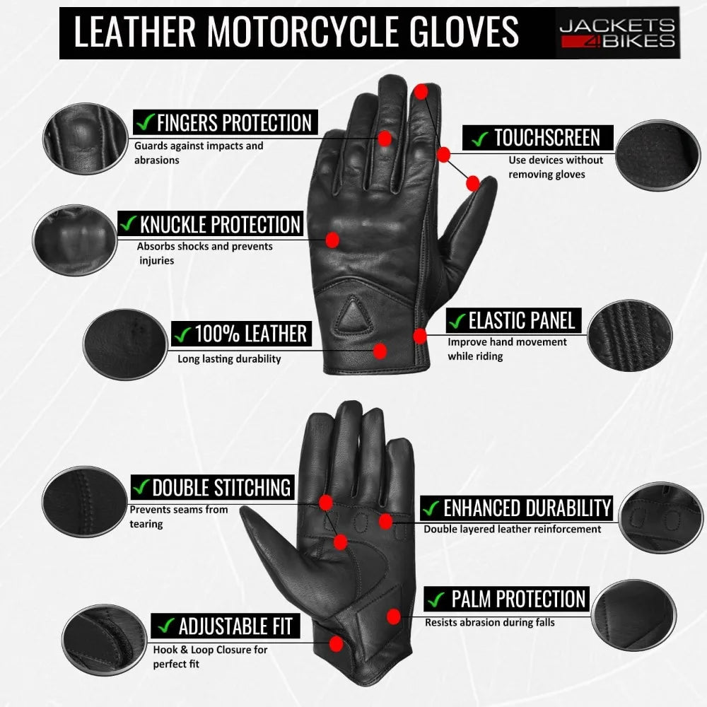 Jackets 4 Bikes Motorcycle Gloves Premium Leather for Men Touch Screen Non-Slip Motorbike Cruiser Street Biker Protector Glove