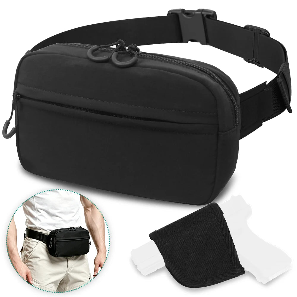 Concealed Carry Fanny Pack Tactical Belt Waist Bag with Universal Pistol Holster Handgun Pouch Sports Hiking Crossbody Sling Bag