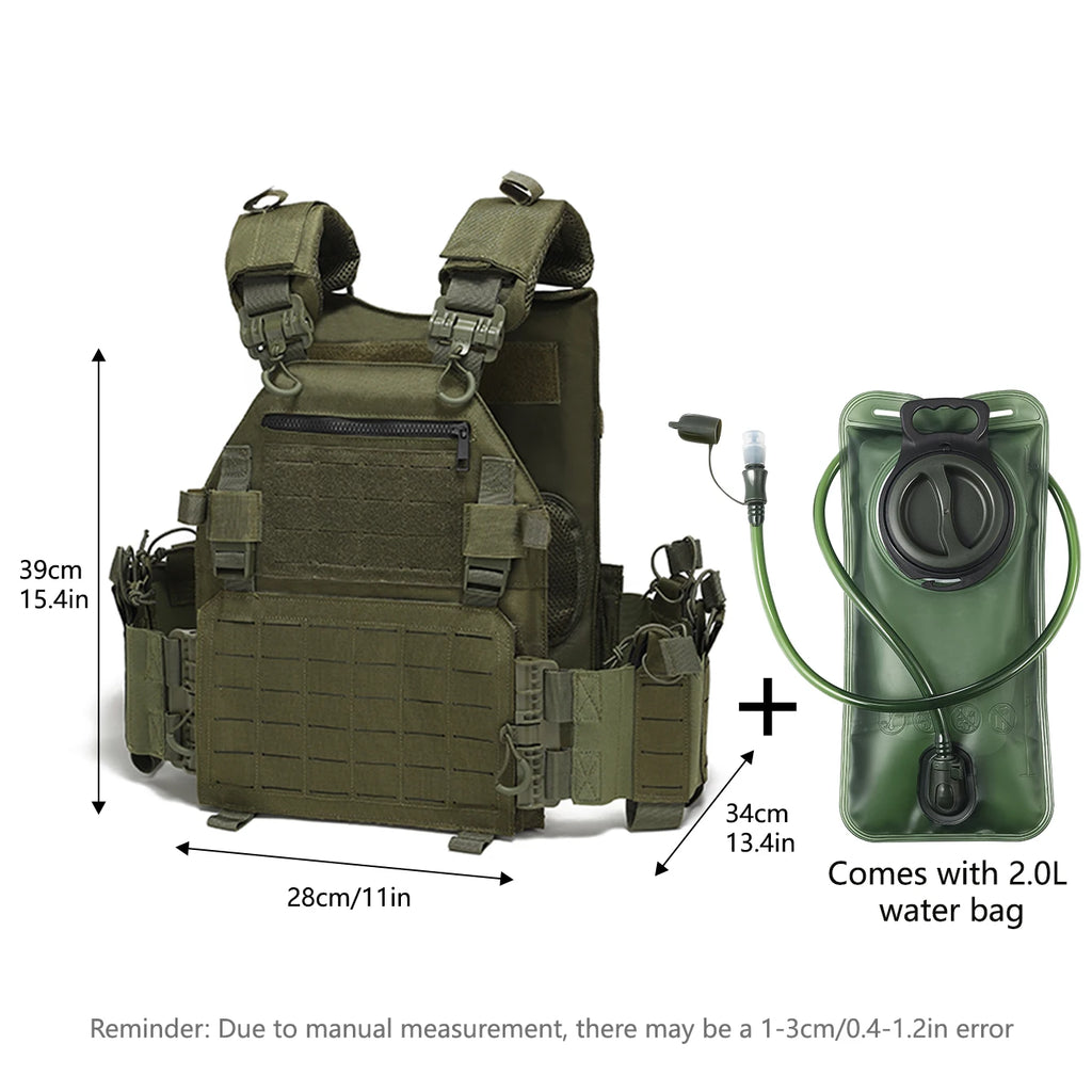 Laser cutting quick detachable adjustable hunting vest+2.0L soft water bag with straw bite nozzle suitable for outdoor sports