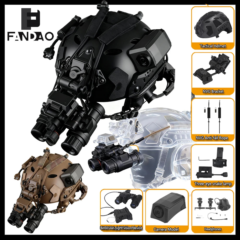 Tactical Helmet Set Airsoft Fast Protective Equipment with Headset NVG Mount Helmet Light Communication Headset for CS Cosplay