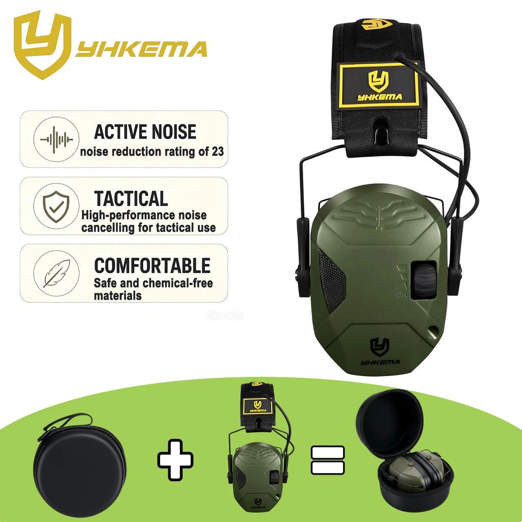 YHKEMA Earmuffs Active Headphones for Shooting Electronic Hearing Protection Hunting Headphone with Portable Storage Bag