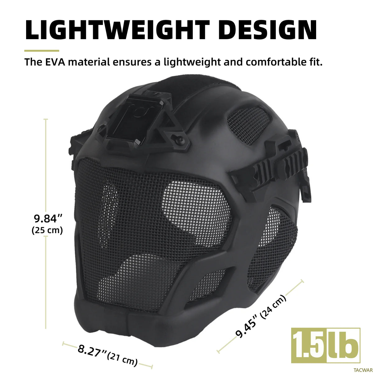 EVA Pro Airsoft Helmet Full Face with Breathable Steel Mesh Night Vision Mount Helmet Rail, Full Protection Safety Mask