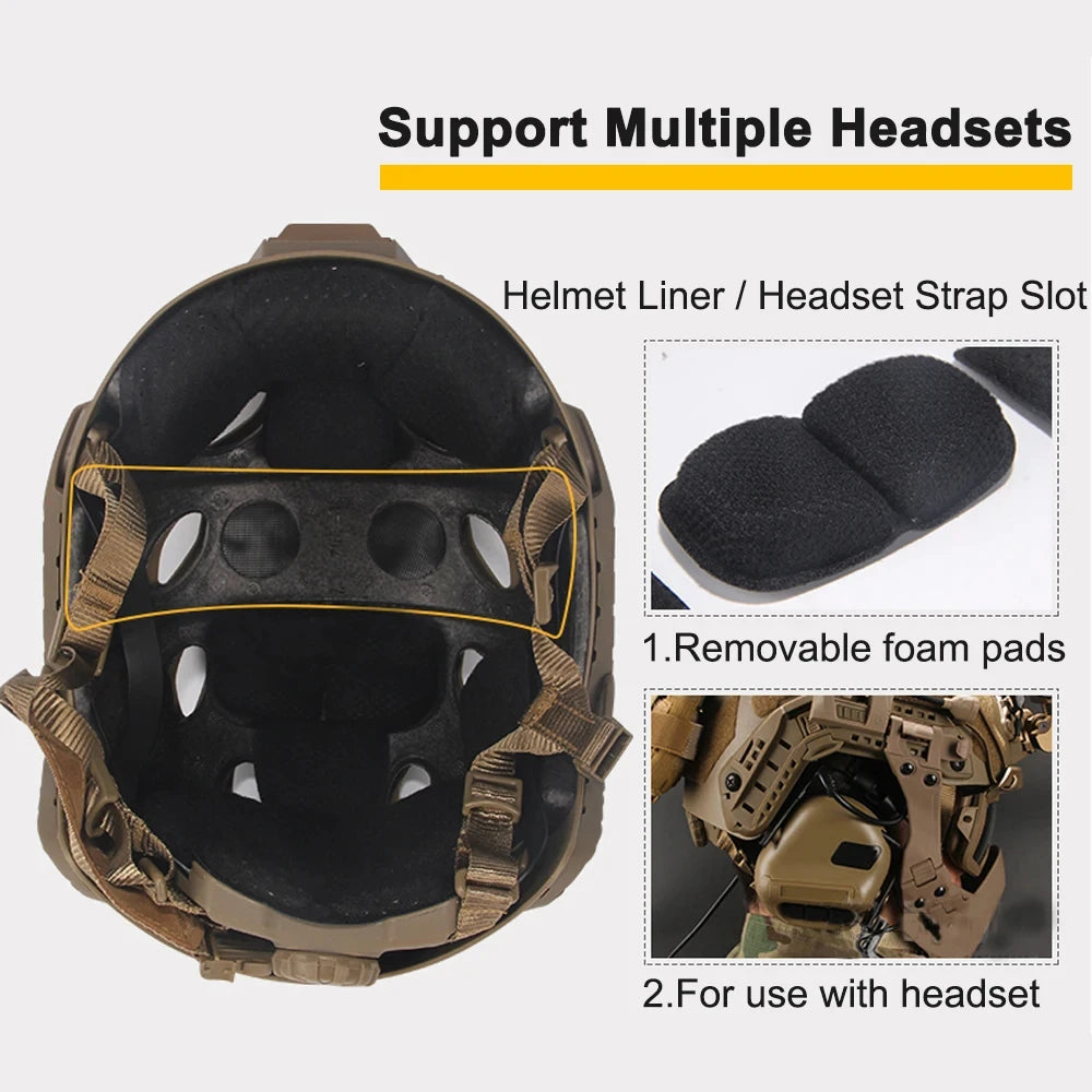 Tactical Airsoft Helmet Set with Headset Mask Night vision Goggles Battery Pouch Signal Lights For Hunting CS Paintball Shooting