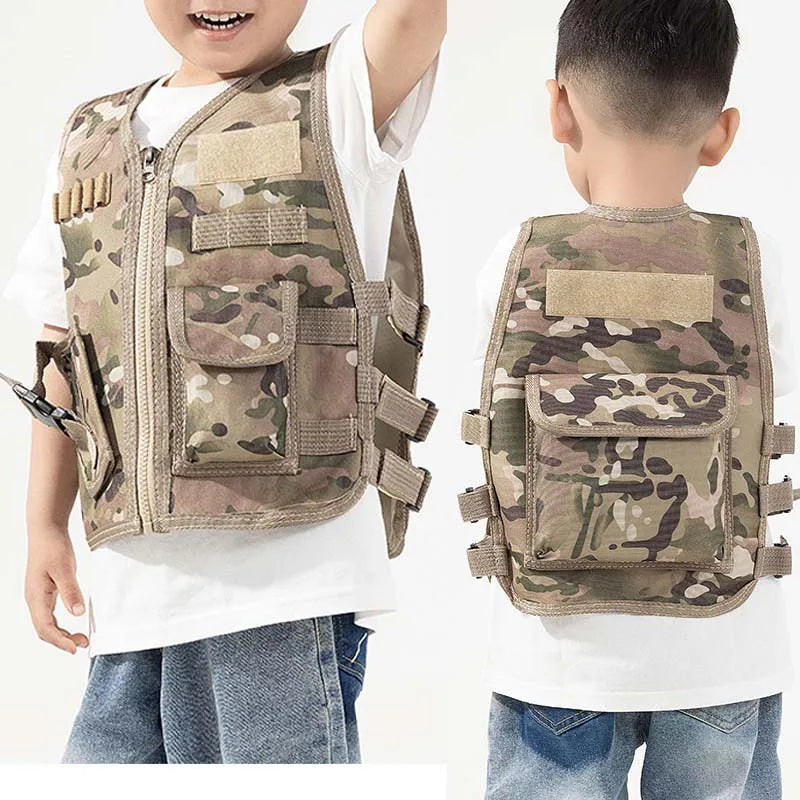 Fans Outdoor Children Tactical Vest Adjustable Camouflage CS Game Vest Kids Nylon Hunting Cosplay Sports Fishing CS Clothing New
