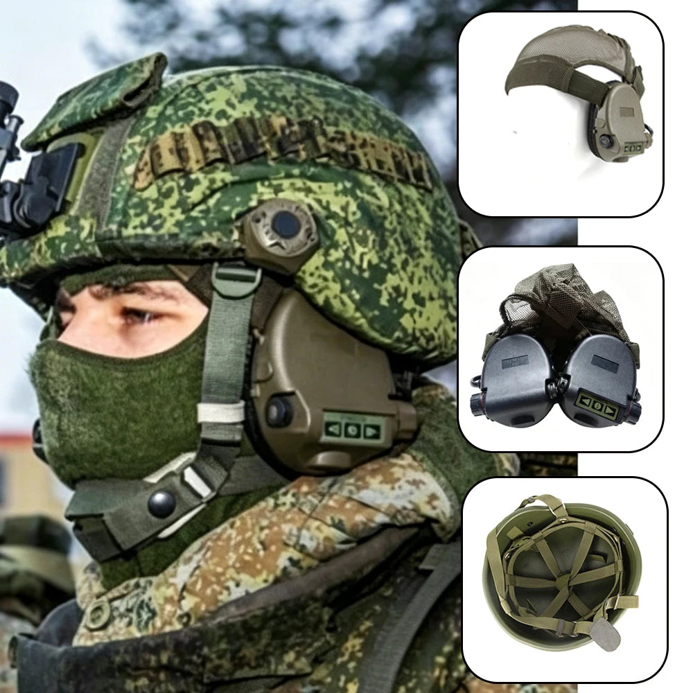Russian 6B47 Tactical Helmet Set - EMR Camo Cover 6M2 Noise Cancelling Headset for Airsoft, Wargame, Cosplay, Military Gear
