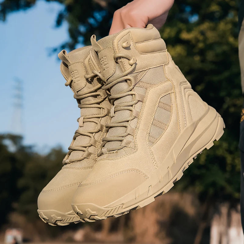 Men's Tactical Boots Lace Up Waterproof Hiking Boots Non-slip Outdoor Field Training Shoes Plus Size Fishing Hunting Sneakers