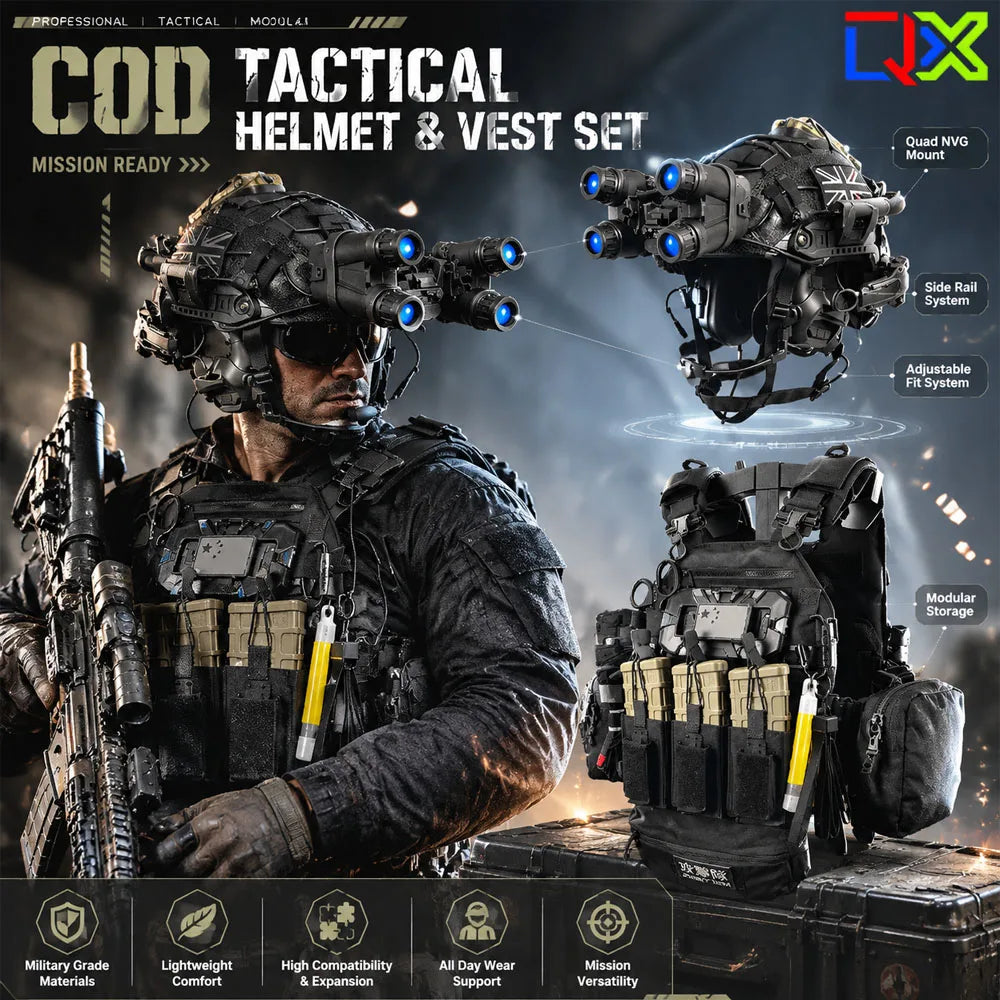 QX COD Tactical Helmet Set with Full Vest Cosplay Airsoft Shooting Equipment Paintball CS Body Armor Protection Gear