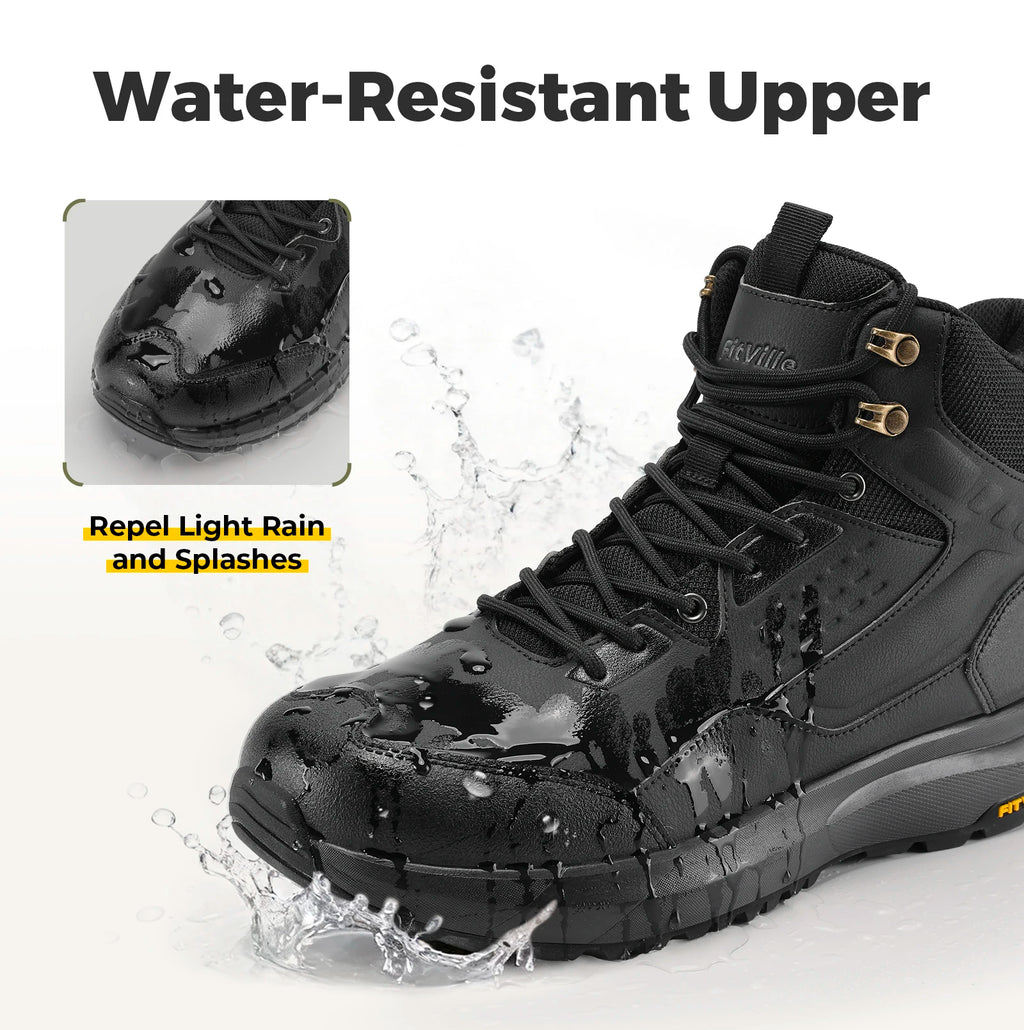 FitVille Men's Boots Water Resistant Extra Wide Toe High-top Hiking Shoes for Men Non-Slip Outdoor Tactical Combat Military Boot