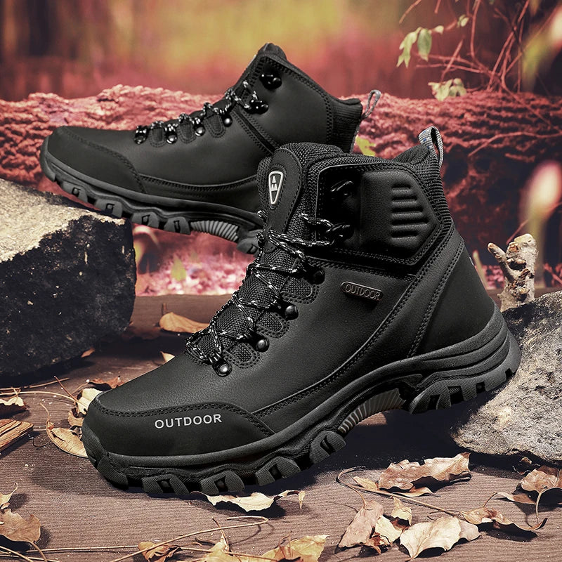 All Season Men's High Top Outdoor Hiking Shoes Waterproof Mountain Sneakers Anti-slip Climbing Trekking Shoes Male Off-road Boot