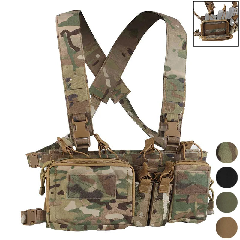 D3CRH Modular Chest Rig Multi Function Utility Panel MOLLE Hook Loop 5.56 9mm Mag Pouch Holder for Wargame Hunting Gear