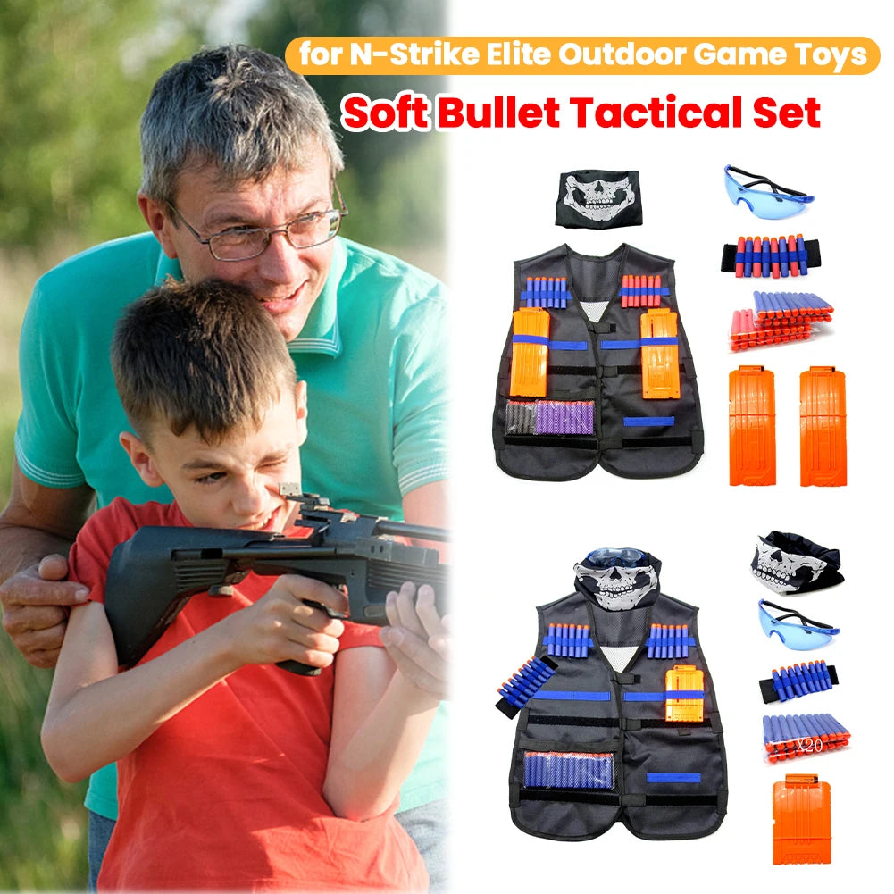 Kids Outdoor Game Clip Dart Bullets Goggles Vest Jacket Kit for N-Strike Elite Nylon Outdoor Game Playing Clothes