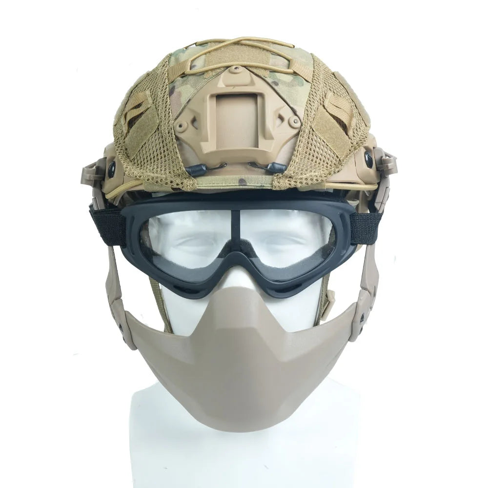BOOIU Tactical FAST MH/PJ Helmet Set ABS Mask Goggle Helmet Cover Combination Outdoor Shooting CS Safety Protective Equipment