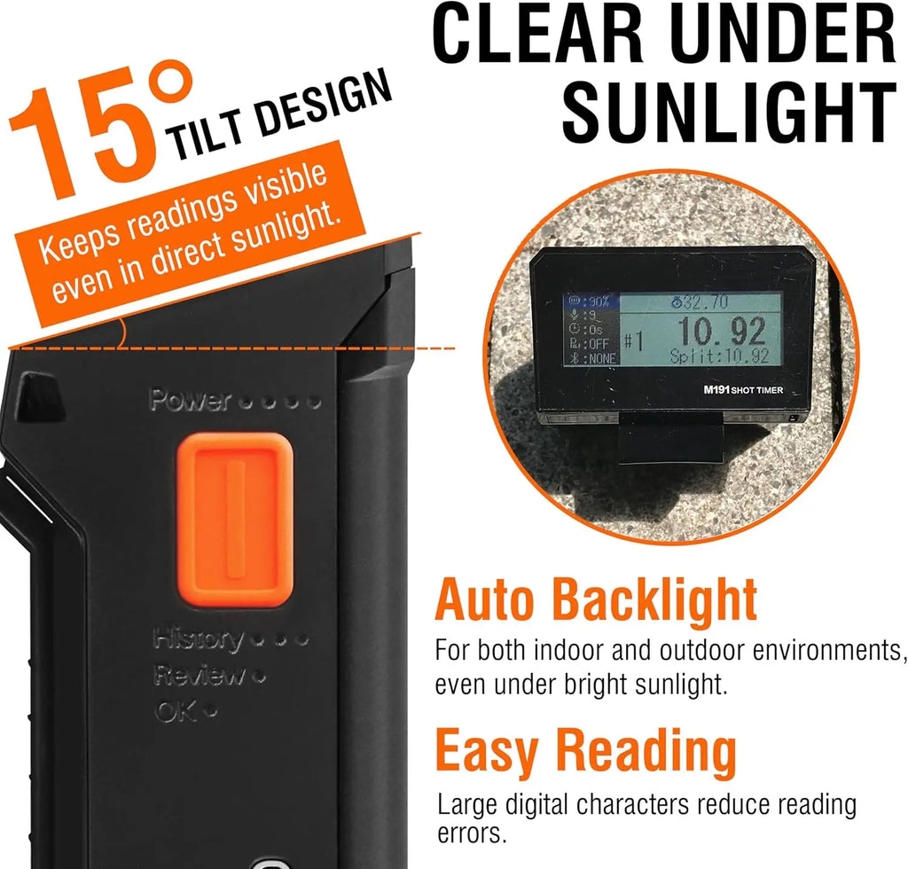 Shot Timer for Shooting, IPSC/USPSA/IDPA Practice Tool, Vertical Screen, 9 Sensitivity, 72H Battery, Par/Delay Modes, One-Hand