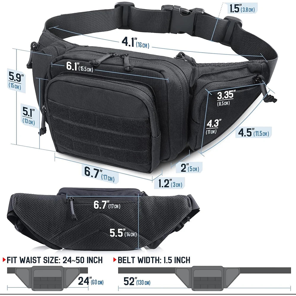 Tactical Fanny Pack Gun Holster Concealed Carry Pistol Waist Bag Molle EDC Pouch for Running Hiking Cycling Camping Outdoor Bag
