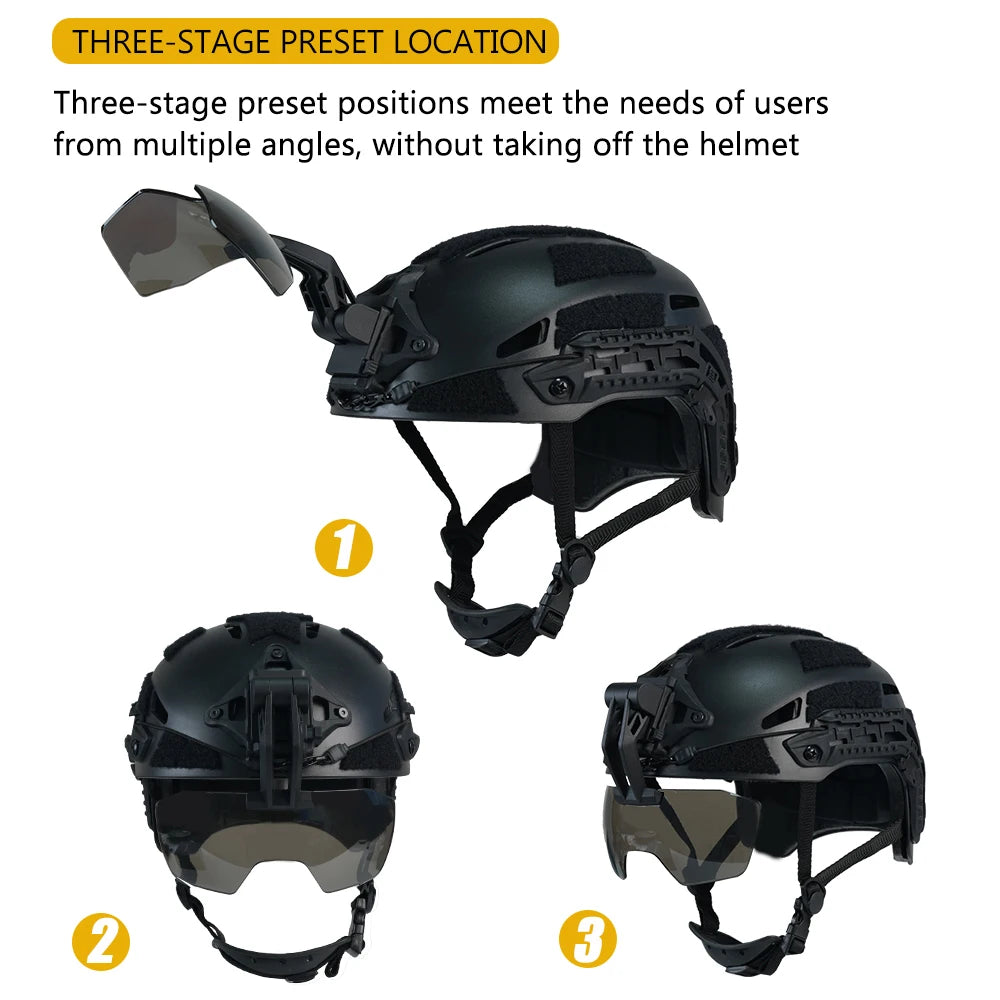 BOOIU Tactical Helmet OP Goggles Airsoft Paintball FAST Helmet Masks Windproof Anti-Fog CS Protection Half Mask Flip Goggles
