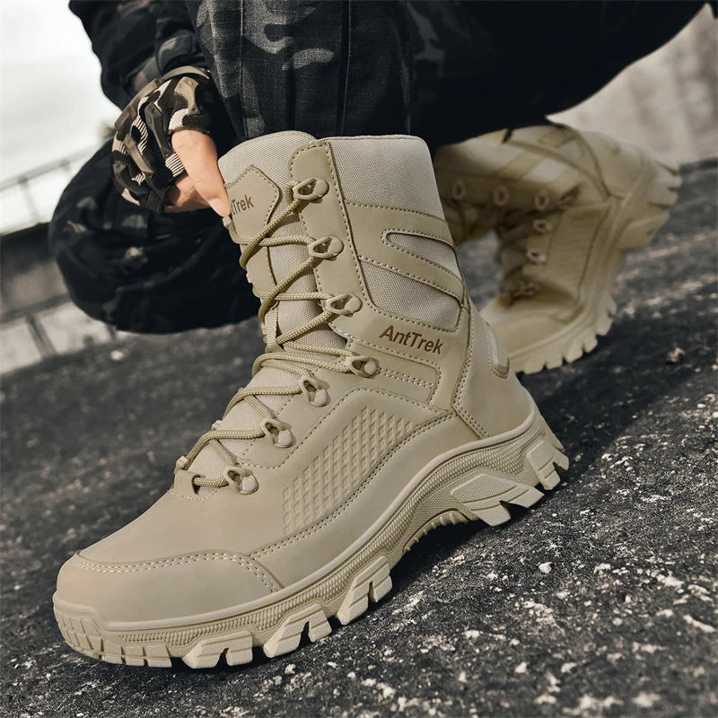Men's High Top Anti Slip Hiking Boots Waterproof Outdoor Mountaineering Climbing Shoes Lac-Up Tactical Boots Trail Hunting Boots
