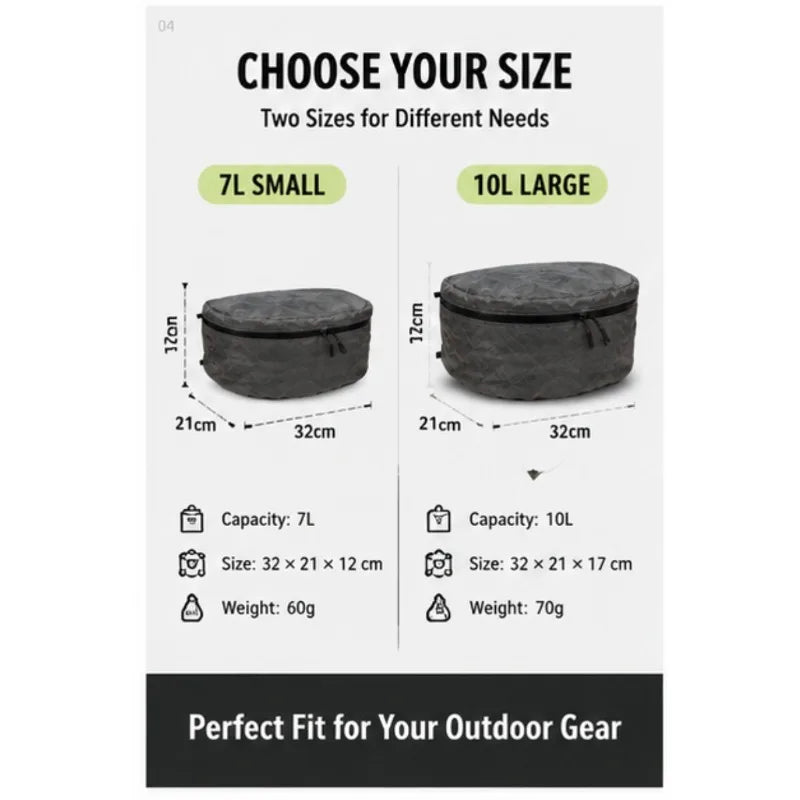 Ultra100X Ultralight Gear Pod Bag 7L/10L Waterproof Storage Pouch UHMWPE Hiking Camping Backpack Organizer Outdoor Stuff Sack