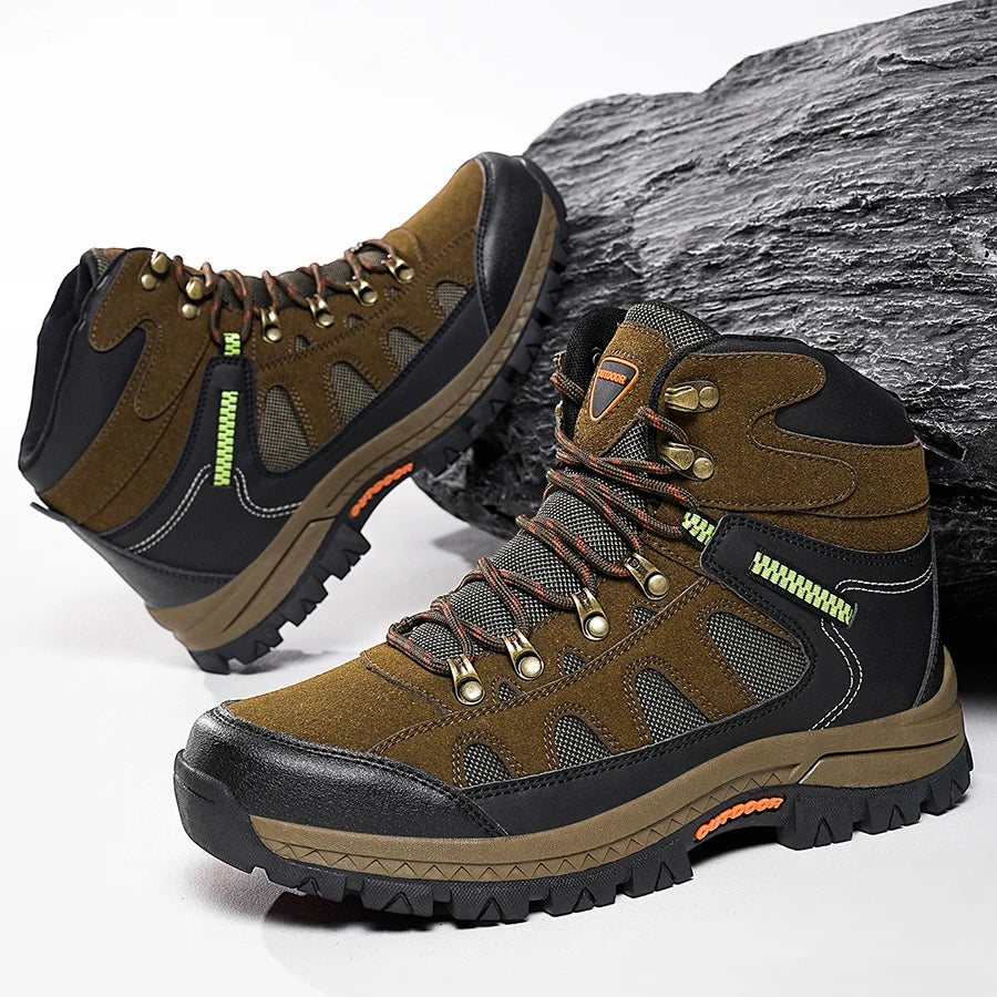 Mens Hiking Boots High Top Anti Slip Wear-resistant Thick Sole Comfortable Outdoor Travel Lace Up Sports Casual Trekking Boots